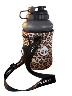 Hydrojug Gray Water Bottle 73 Oz Gym Cheetah Print Sleeve Strap Animal Leopard